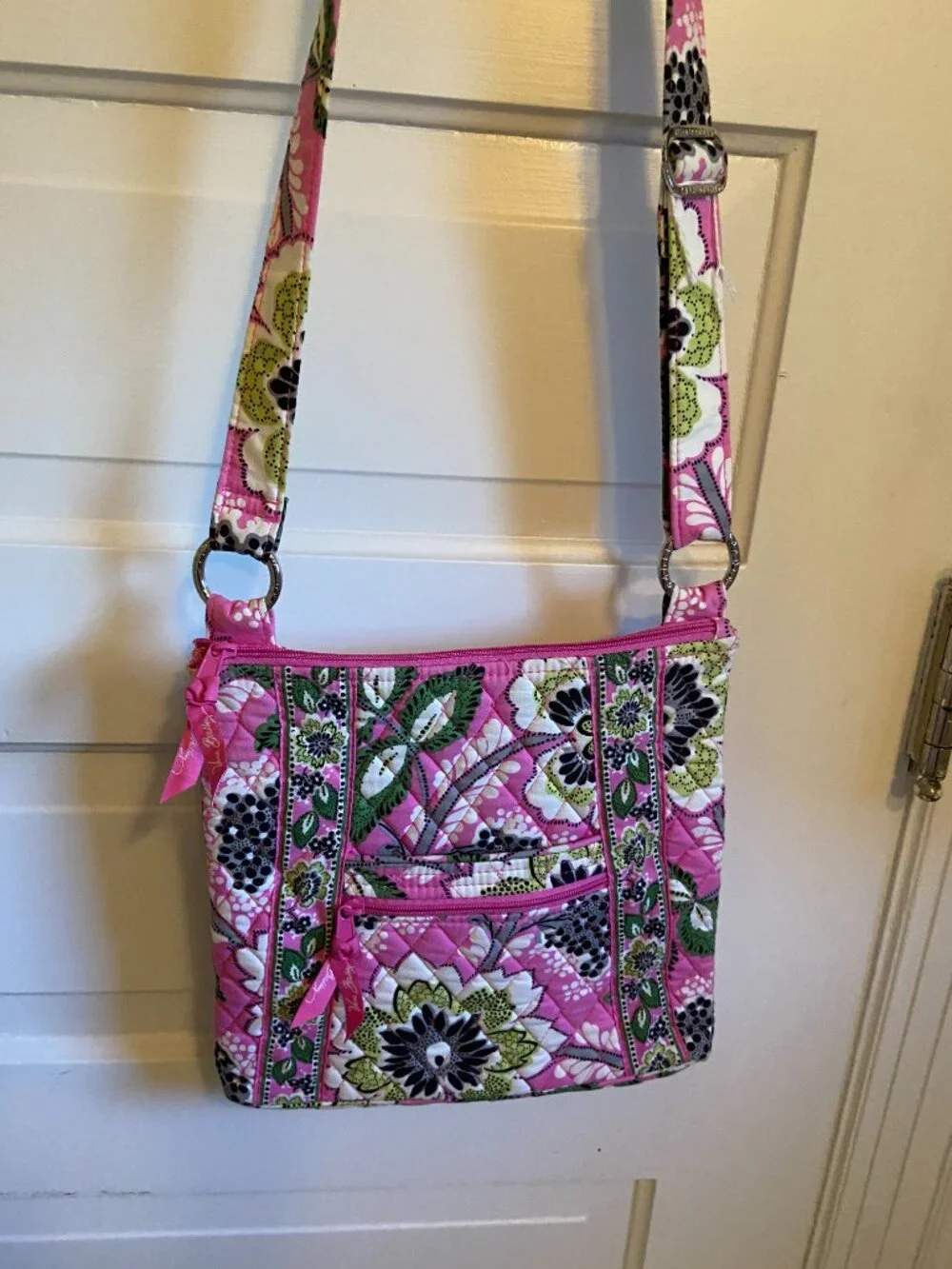 Vera Bradley Pink Green Floral Quilted Crossbody Bag 11x11